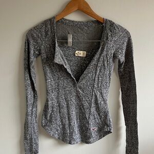 Y2K 2000’s Hollister Grey Marled Long Sleeve Henley Top size XS